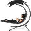 Hanging Curved Chaise Lounge Chair w/ Built-In Pillow, Removable Canopy 