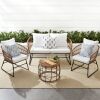 4-Piece Rope Wicker Outdoor Conversation Set w/ Cushions, Table 