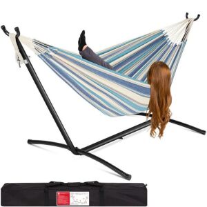 2-Person Brazilian-Style Double Hammock w/ Carrying Bag and Steel Stand 