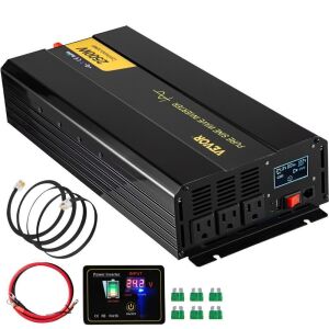 VEVOR 2500 Watt Pure Sine Wave Power Inverter, DC 24V to AC 120V, with USB Port, LCD Display, and Remote Controller 