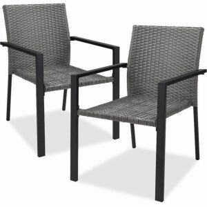 Set of 2 Stackable Wicker Chairsw/ Armrests, Steel Accent Furniture 