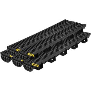 VEVOR Channel Drain with Plastic Grate, 5.8x3.1-Inch HDPE Drainage Trench, 5x39 Trench Drain Grate, with 5 End Caps, 5 Pack