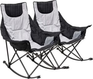 SUNNYFEEL Oversized Rocking Folding Chair with Pocket, 300 LBS Heavy Duty, Set of 2 