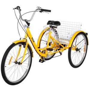 VEVOR 7-Speed 3 Wheel Adult Tricycle with Large Basket 24'' Yellow 