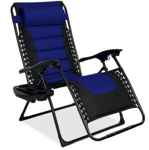 Oversized Padded Zero Gravity Chair, Folding Recliner w/ Headrest, Side Tray 