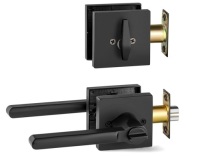 Berlin Modisch Entry Lever Door Handle and Single Cylinder Deadbolt Lock and Key Slim Square Locking Lever Handle Set, Appears New