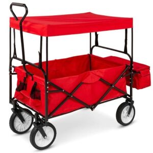 Utility Wagon Cart w/ Folding Design, 2 Cup Holders, Removable Canopy - Missing Hardware 