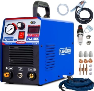 Plasma Cutter 55Amp PLC55 Dual Voltage Plasma Cutting Equipment 110V / 220V, IGBT DC Inverter Portable Air Plasma Cutter Machine 1/2 Inch Clean Cut Intelligent Digital Display (110/220V)