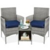 3-Piece Outdoor Patio Wicker Bistro Set w/ Side Storage Table