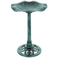 Lily Leaf Pedestal Bird Bath Decoration Accent w/ Floral Accents&nbsp;