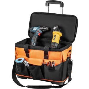 VEVOR Rolling Tool Bag, 20-inch 17 Pockets Bag with Two 2.56in Wheels, Oxford Fabric Material with Telescoping Handle, 198lb Load Capacity 