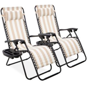 Set of 2 Adjustable Zero Gravity Patio Chair Recliners w/ Cup Holders 