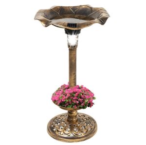 Solar Lighted Bird Bath w/ Planter 