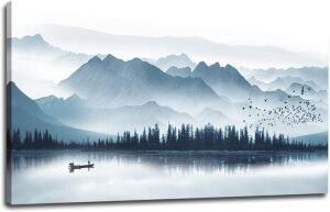 arteWOODS Indigo Canvas Wall Art Misty Mountain 20" x 40" 