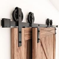 ZEKOO 14 FT Bypass Sliding Barn Door Hardware Kit, Single Track,&nbsp;Spoke Wheel Style
