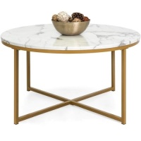 Round Coffee Table w/ Faux Marble Top, Metal Frame - 36in&nbsp;