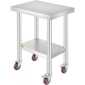 VEVOR 24x18x34 Inch Stainless Steel Work Table 3-Stage Adjustable Shelf with 4 Wheels 