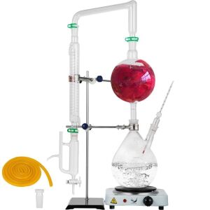 VEVOR 2L Essential Oil Lab Glassware Distillation Kit with Hot Stove Condenser S35 & 24 or 40 Joint