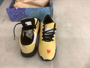 Yellow Sneakers with Pawprint & Heart Design, 8W