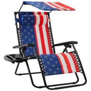 Folding Zero Gravity Recliner Patio Lounge Chair w/ Canopy, Side Tray 