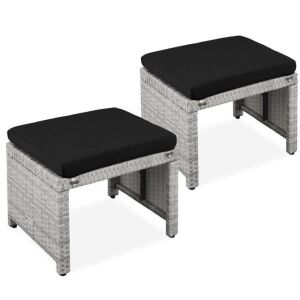 Set of 2 Multipurpose Wicker Ottomans w/ Removable Cushions, Steel Frame 