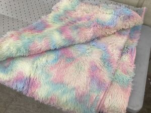 Fuzzy Rainbow Rug with Padding 6' x 9'