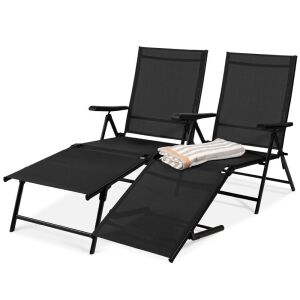 Set of 2 Outdoor Patio Chaise Recliner Lounge Chairs w/ Rust-Resistant Frame - One Foot Damaged