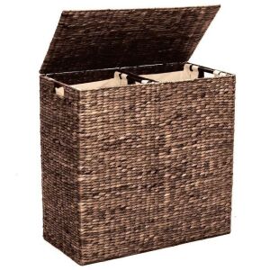 Extra Large Water Hyacinth Double Laundry Hamper Basket w/ 2 Liner Bags 