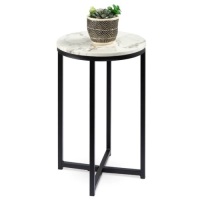 Round Coffee Side Table w/ Faux Marble Top, Metal Frame - 16in&nbsp;
