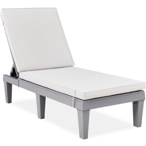 Outdoor Patio Lounge Chair, Resin Chaise Lounger w/ Seat Cushion, 5 Positions 