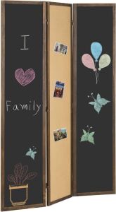 MyGift 3-Panel Double-Sided Chalkboard/Cork Board Room Divider with Rustic Brown Wood Frame 