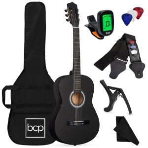 Beginner Acoustic Guitar Set w/ Case, Strap, Digital Tuner, Strings