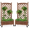 Set of 2 Wood Planter Box & Lattice Trellis w/ Optional Wheels