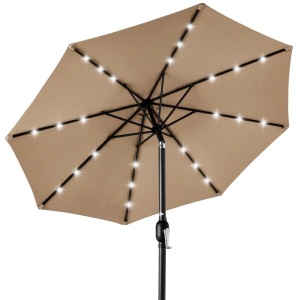 Solar LED Lighted Patio Umbrella w/ Tilt Adjustment, UV-Resistance