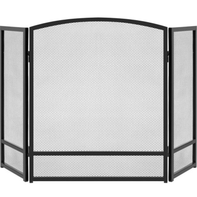 3-Panel Simple Steel Mesh Fireplace Screen w/ Worn Finish - 54.25x30.25in