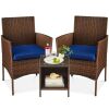 3-Piece Outdoor Patio Wicker Bistro Set w/ Side Storage Table 