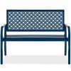 Indoor Outdoor Steel Bench w/ Geometric Backrest, Foot Levelers 