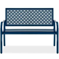 Indoor Outdoor Steel Bench w/ Geometric Backrest, Foot Levelers&nbsp;