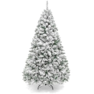 Premium Snow Flocked Artificial Pine Christmas Tree w/ Foldable Metal Base