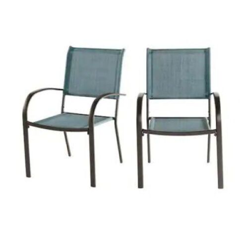 StyleWell Stationary Stackable Steel Split Back Sling Outdoor Patio Dining Chair in Conley Denim Blue, 2 Pack