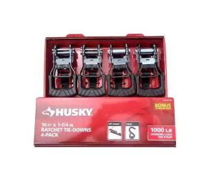 Husky 16 ft. 1.25 in. Ratchet Tie-Down Straps with S-Hook, 4-Pack