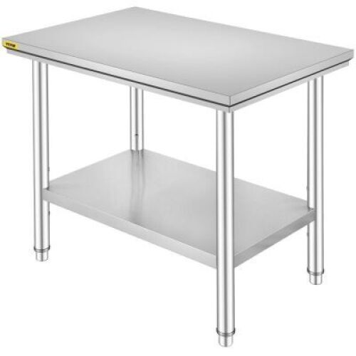 VEVOR Stainless Steel Commercial Kitchen Prep & Work Table&nbsp;with Adjustable Feet,&nbsp;24 x 36 x 32 Inch