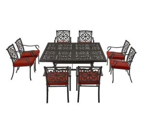 Oakshire Park 9-Piece Aluminum Outdoor Dining Set with Sunbrella Henna Red Cushions