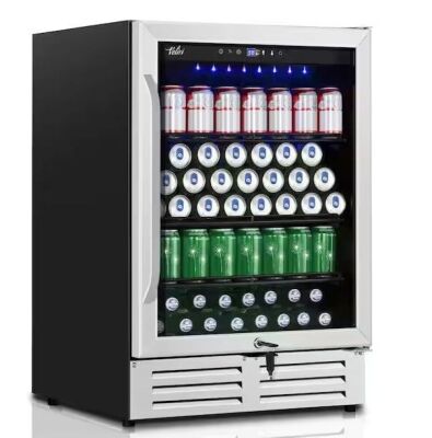 Velivi 24 in. 210 Can Built-in/Freestanding Beverage Cooler Fridge with Adjustable Shelves in Stainless Steel - Tiny Dent on Side 