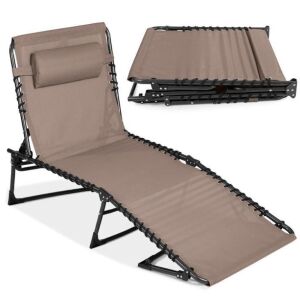 Portable Patio Chaise Lounge Chair Outdoor Recliner w/ Pillow 