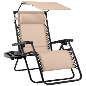 Folding Zero Gravity Recliner Patio Lounge Chair w/ Canopy, Side Tray 