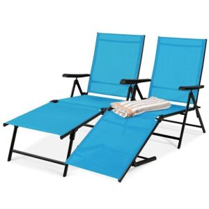 Set of 2 Outdoor Patio Chaise Recliner Lounge Chairs w/ Rust-Resistant Frame 