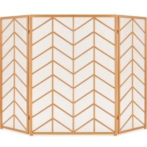 3-Panel Iron Chevron Fireplace Screen w/ Handles - 52x31in 