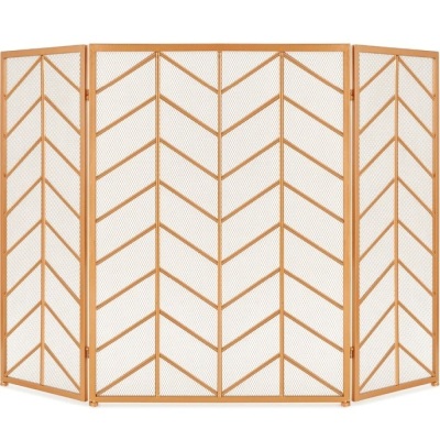 3-Panel Iron Chevron Fireplace Screen w/ Handles - 52x31in 