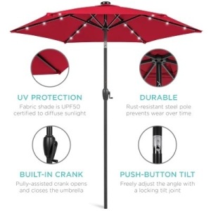 Outdoor Solar Patio Umbrella w/ Push Button Tilt, Crank Lift - 7.5ft 